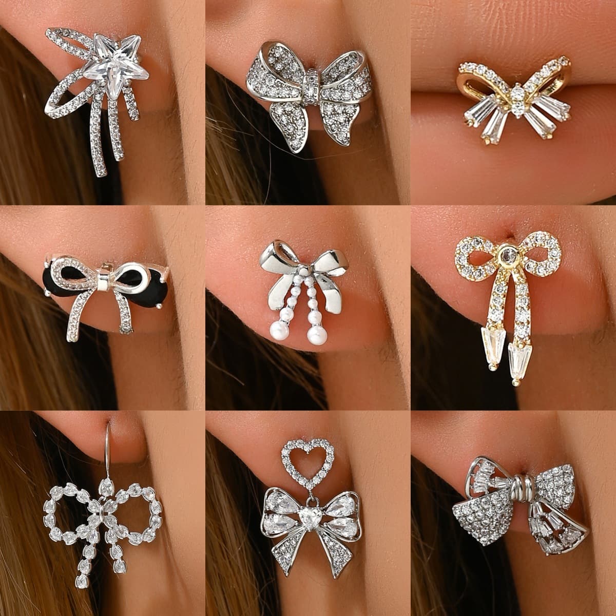 1 Pair Simple Style Bow Knot Inlay Copper Zircon Ear Studs