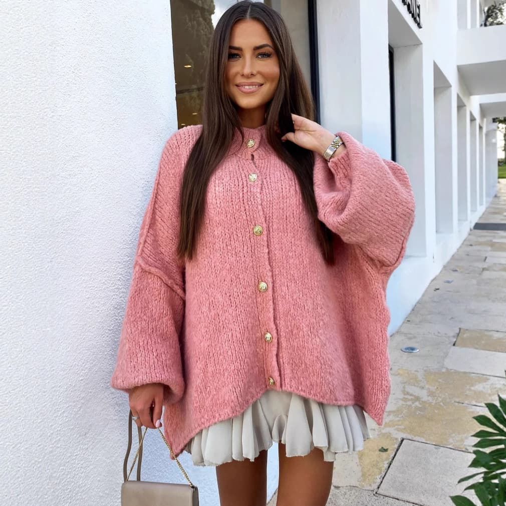 Women's British Style Knit Cardigan - Oversized Long Sleeve Button-Up Sweater Coat (15 Colors, S/M/L)