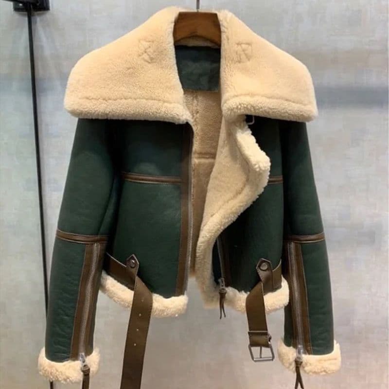 Men's Clothing Plus size winter wear large lapel motorcycle clothing women's thick short fur one piece sheepskin shearling coat