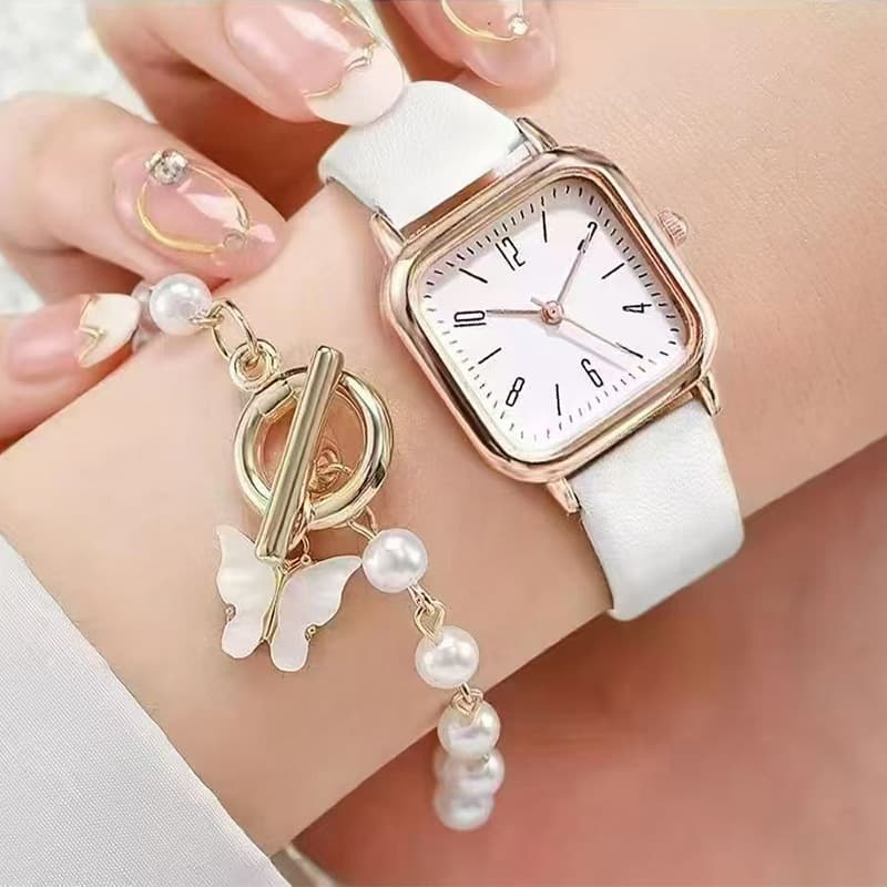 Men's Quartz Watches Fairy Style Butterfly Pendant Bracelet Female Fashion All Match Pearl Hand Jewelry Female Watch Set