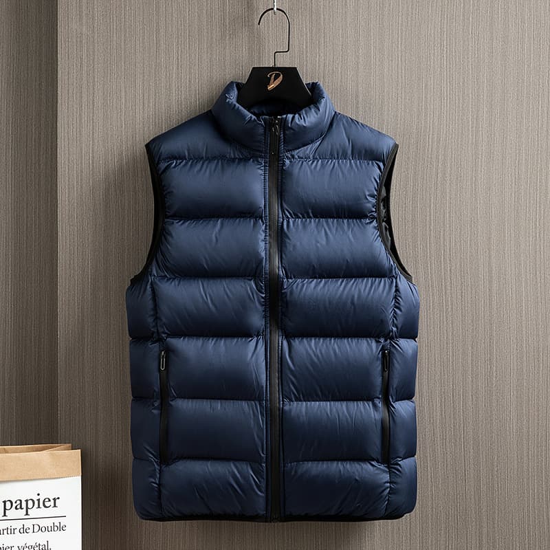 ​​Men's Lightweight Padded Vest With Stand Collar, Winter Warm Fleece Lined Sleeveless Jacket For Casual Outdoor Wear (Black, Grey, Blue, Green)​​