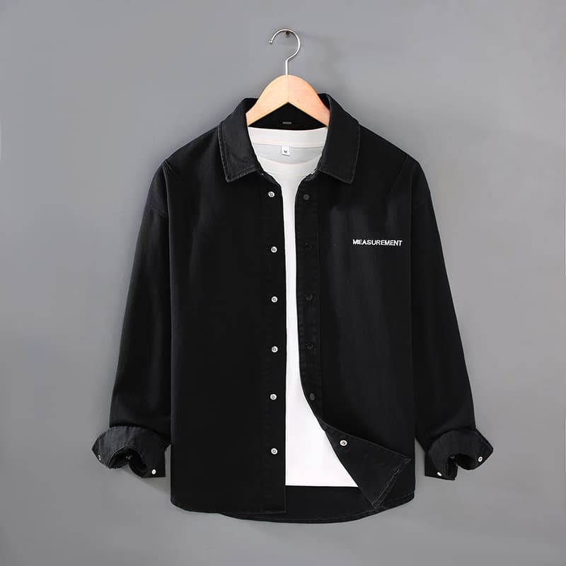 Pure Cotton Simple Long Sleeved Shirt For Men's Casual Fashion Trend Embroidered Shirt Jacket