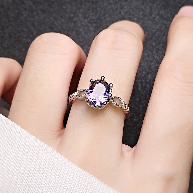 Hot Sale New . Colorful Gemstone Platinum Plated Valentine's Day Promise Amethyst Diamond Ring