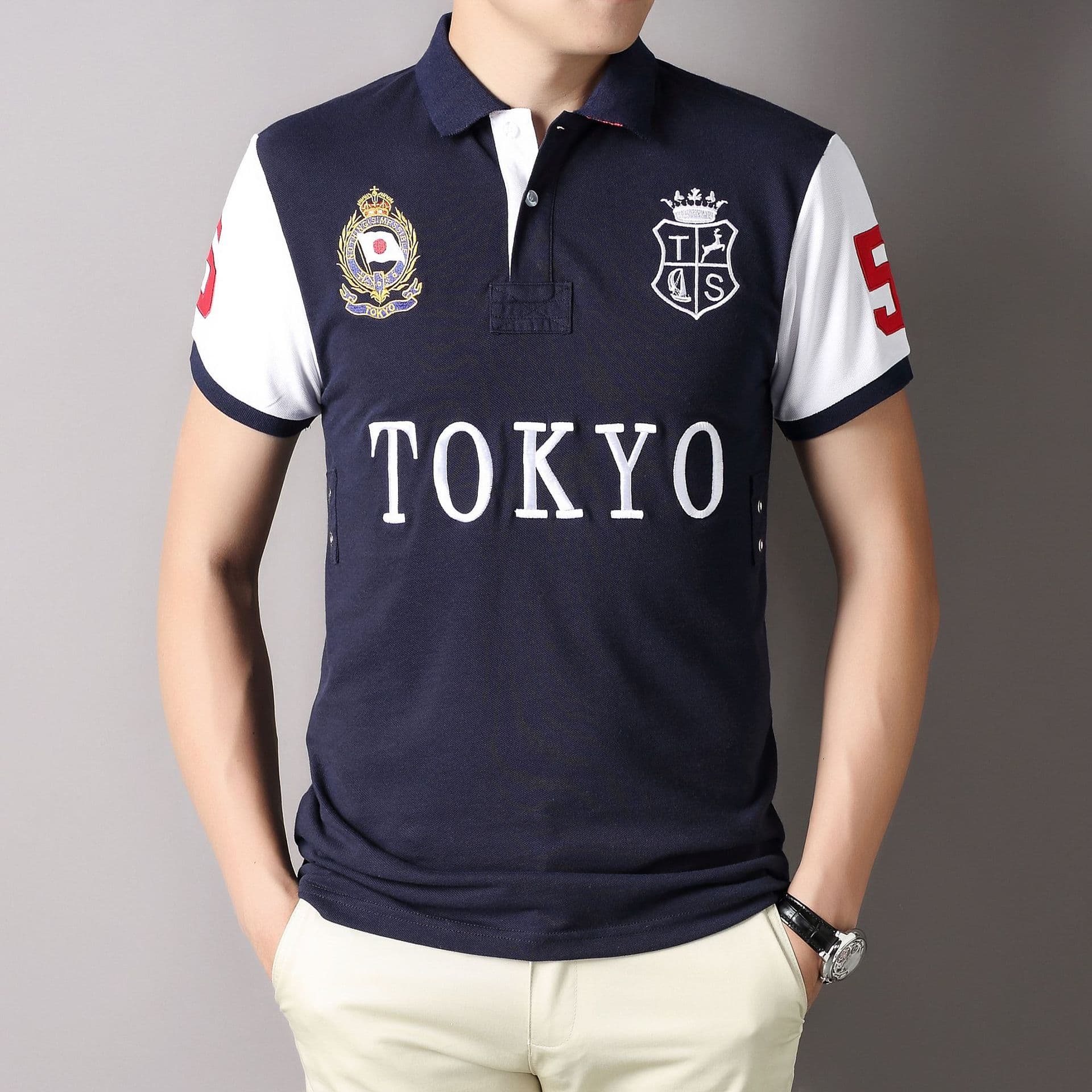Man's clothing polo shirt for men with short sleeve cotton embroidery fashion casual sports