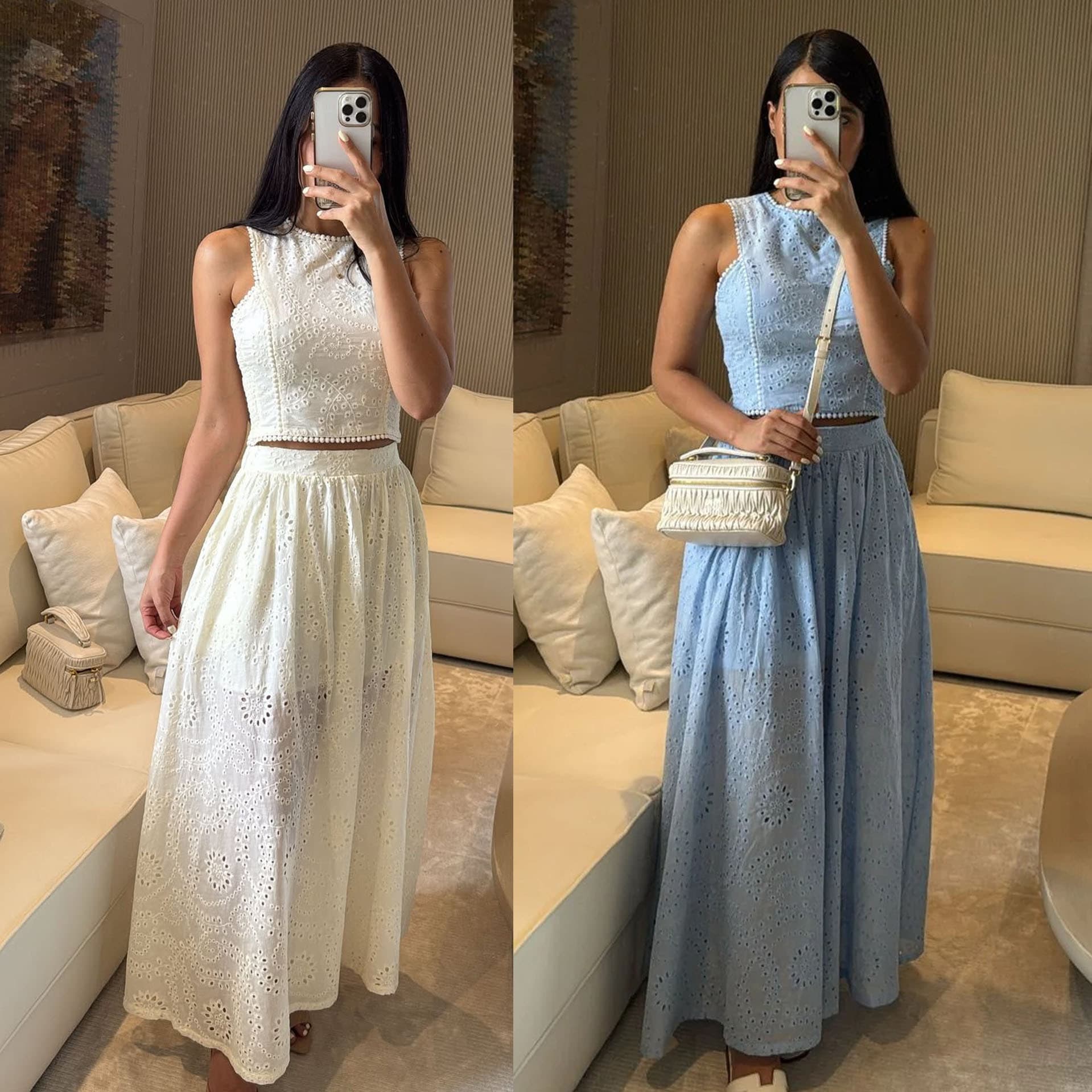 Women's Clothing Spring And Summer New Vest Lace Skirt Suit INS Vacation Loose Casual Two Piece Suit