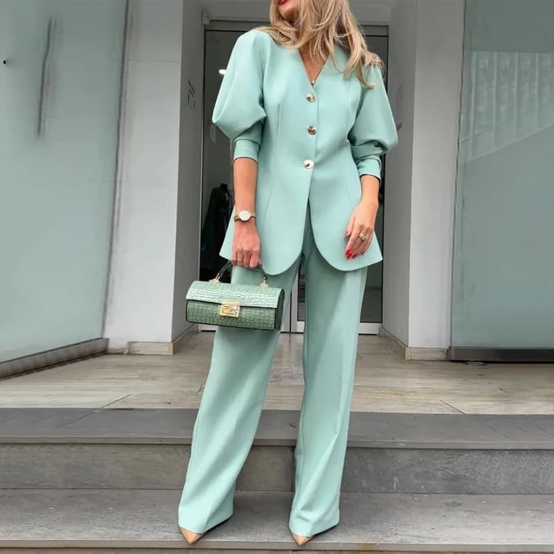 Women's Fashion Solid Color Lantern Sleeve Loose Suit Temperament Commuting Suit