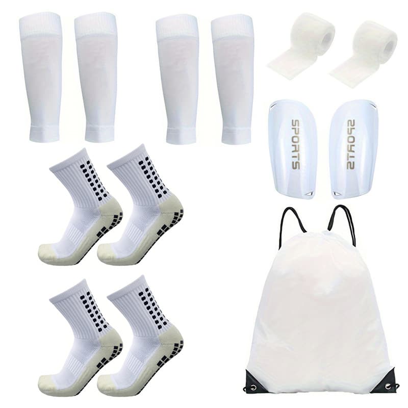 Complete Soccer Gear Set (7-Piece) - Football Socks, Leg Sleeves, Shin Guards, Bandages & Backpack - Breathable & Durable Polyester For Youth