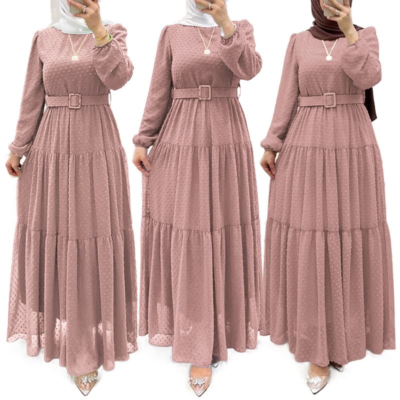 Women's Clothing Muslim Solid Color Temperament Robe With Belt New Dress