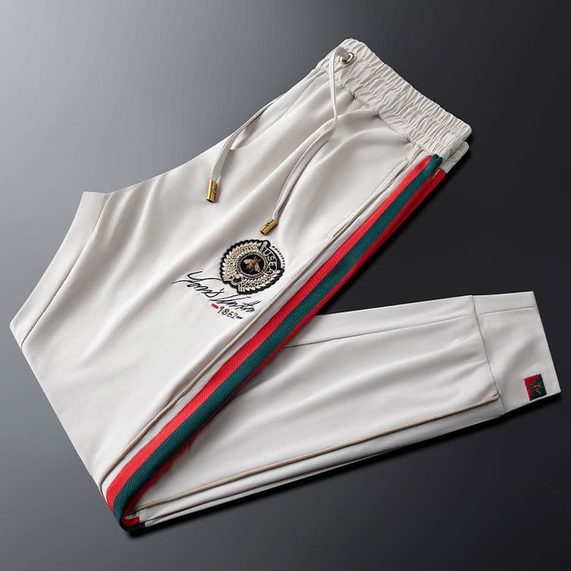 P9Light Luxury Trendy Brand High-end Embroidered Sweatpants Men's Summer Thin Side Striped Webbing Slim Fit Men's Casual Pants