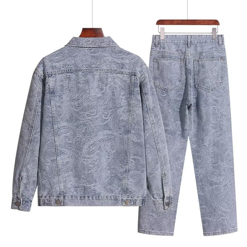 Men's Clothing Old Retro Washed Denim Suit Loose Jacket Coat Casual Two Piece Suit Trendy