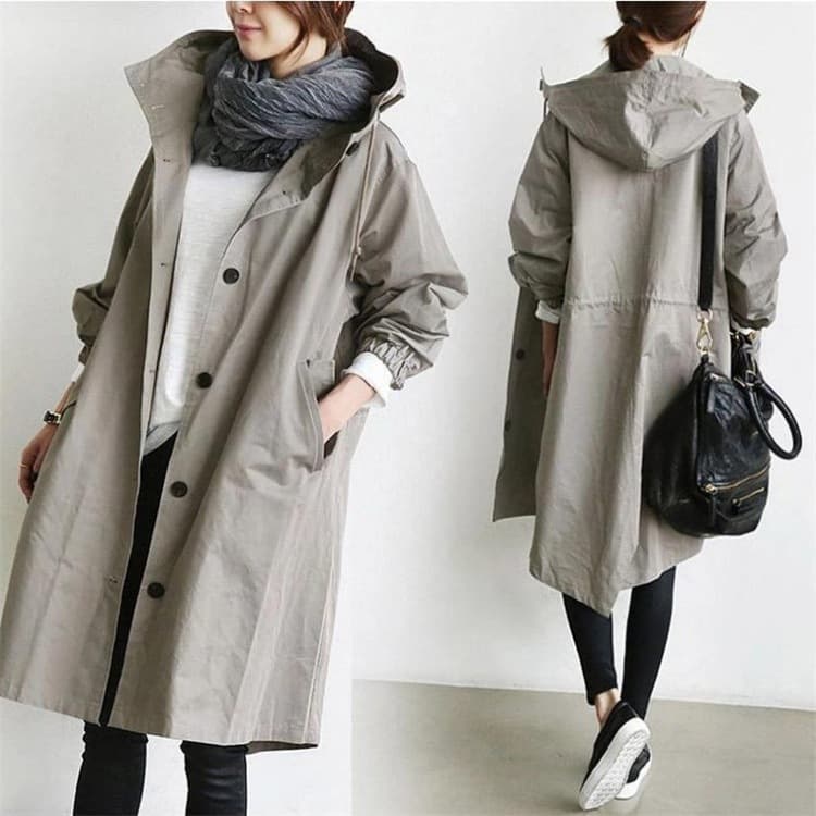 Women's Casual Style Trench Coat Women's Medium Long Small Temperament Waist Long Sleeve Trench Coat