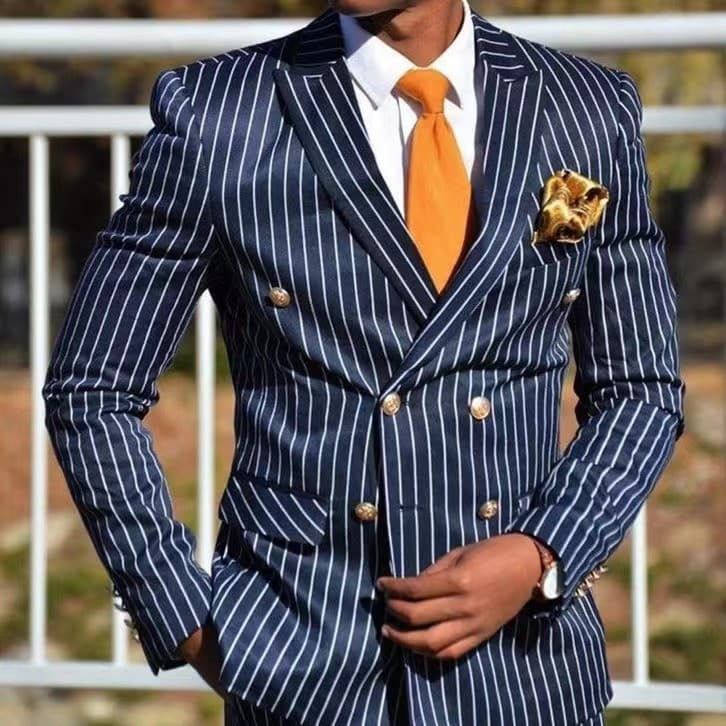 Men's Clothing Suit digital printed vertical stripe slim suit for men