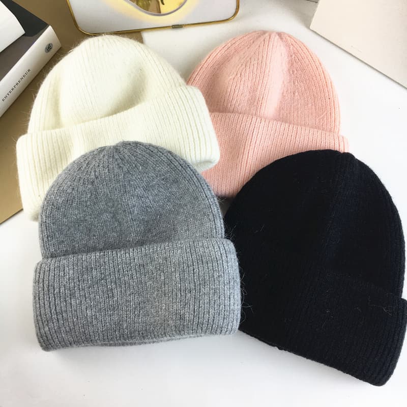 Unisex Winter rabbit hair knitted hat women's autumn and winter warm thick earmuff hat fashion woolen hat tide