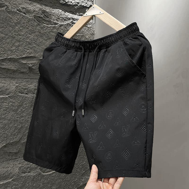 Men's Trendy White Shorts Light Luxury Jacquard Drawstring Casual Five Point Pants Versatile Wear Outside Beach