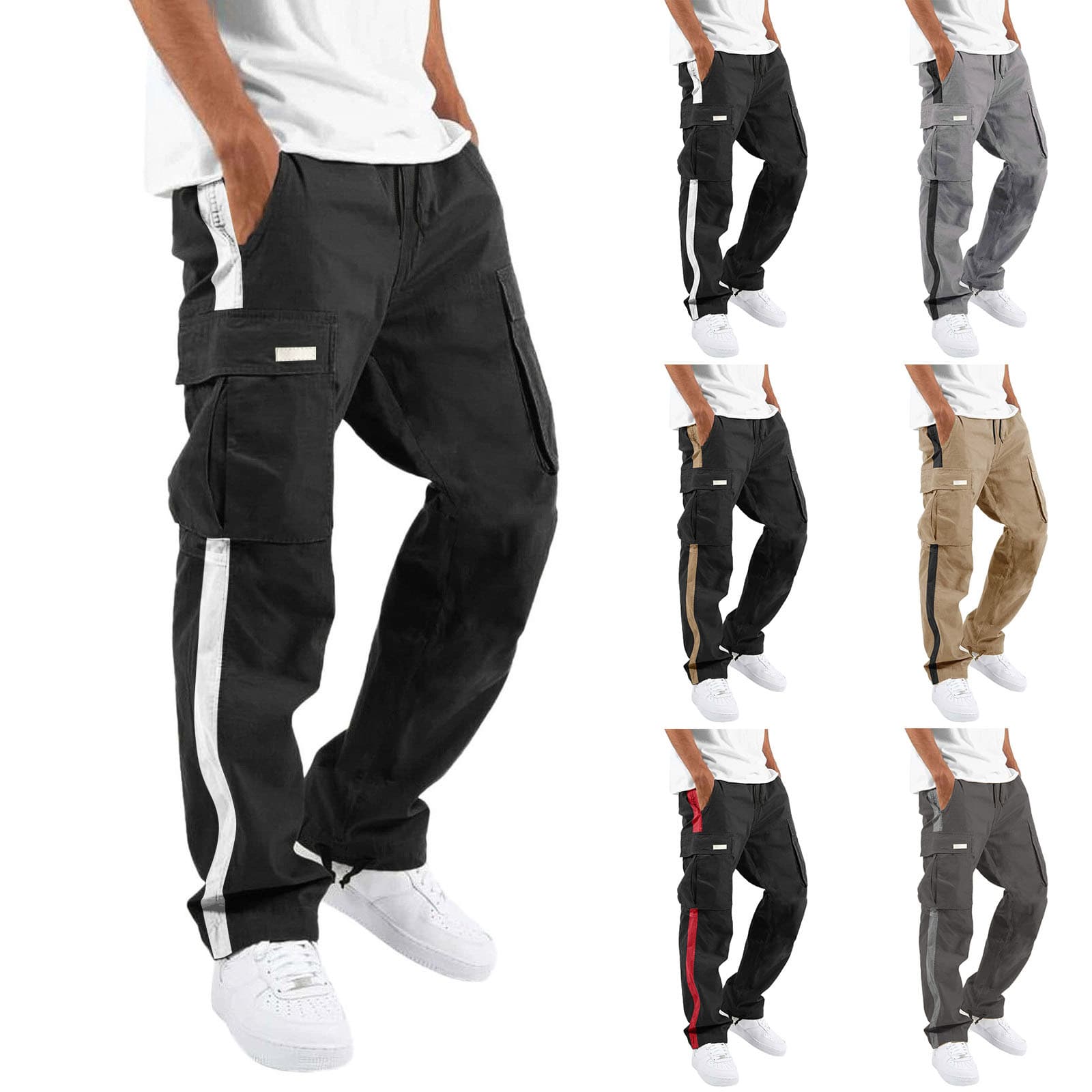 Men's Clothing Work Pants Drawstring Drawstring Pocket Colorblock Trousers