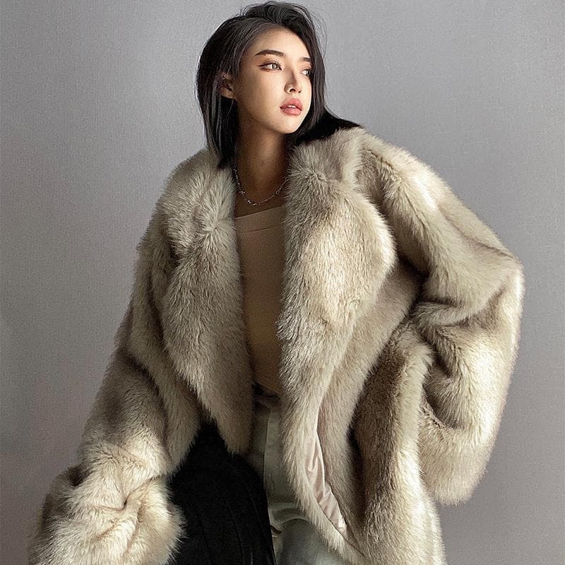 Women's Clothing Fox Fur Coat Women's Medium Length Temperament Large Lapel Loose Net Red Plush Coat