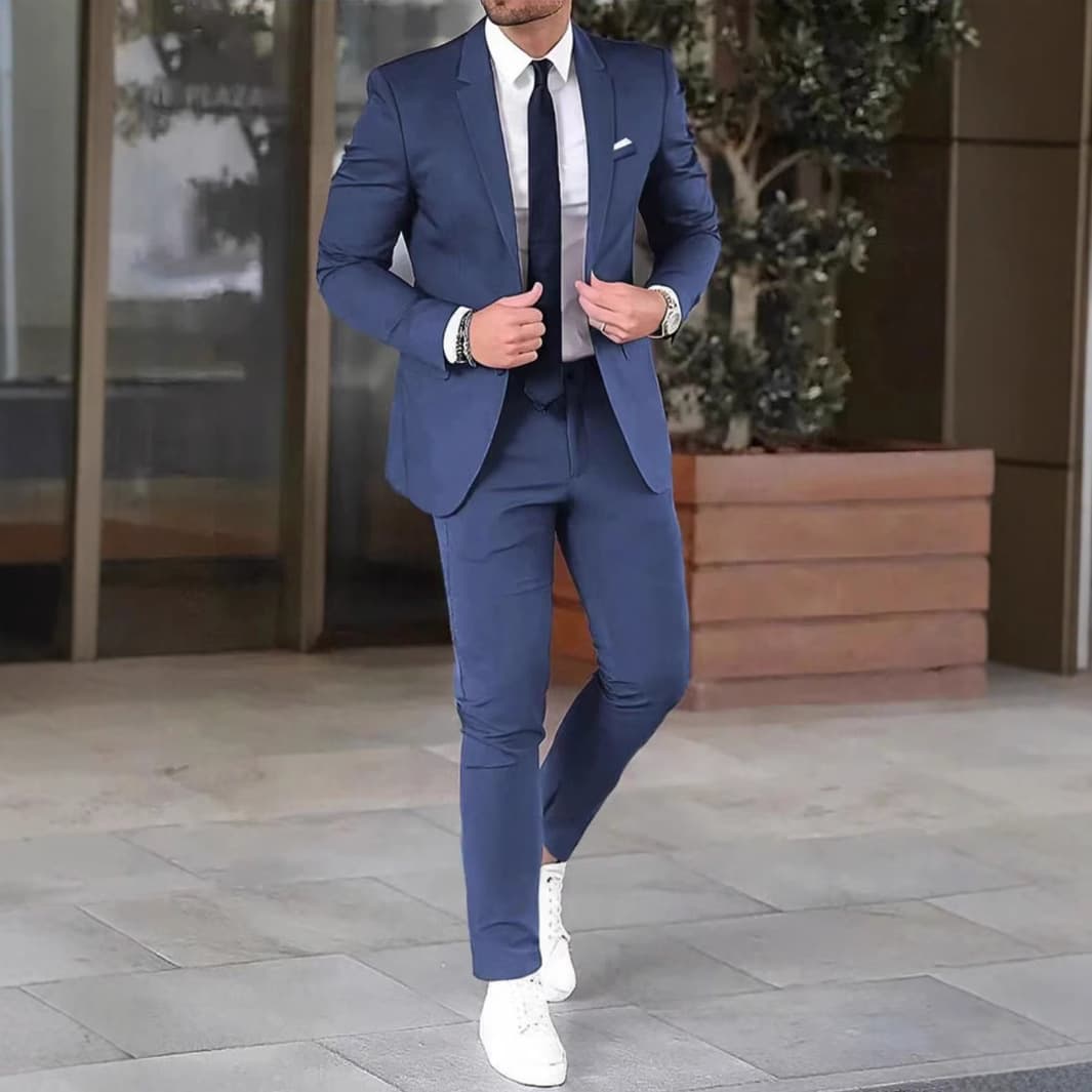 Men's Slim Fit Wedding Suit Set – Single-Breasted Notch Lapel Blazer & Pants (S-5XL) | Polyester Formal & Business Attire​