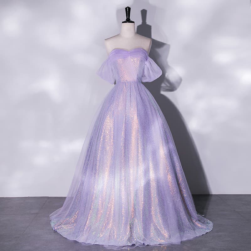Women's Clothing Violet Evening Dress Female New One Shoulder Mesh Slim Annual Meeting Banquet Host Toast Dress Bride