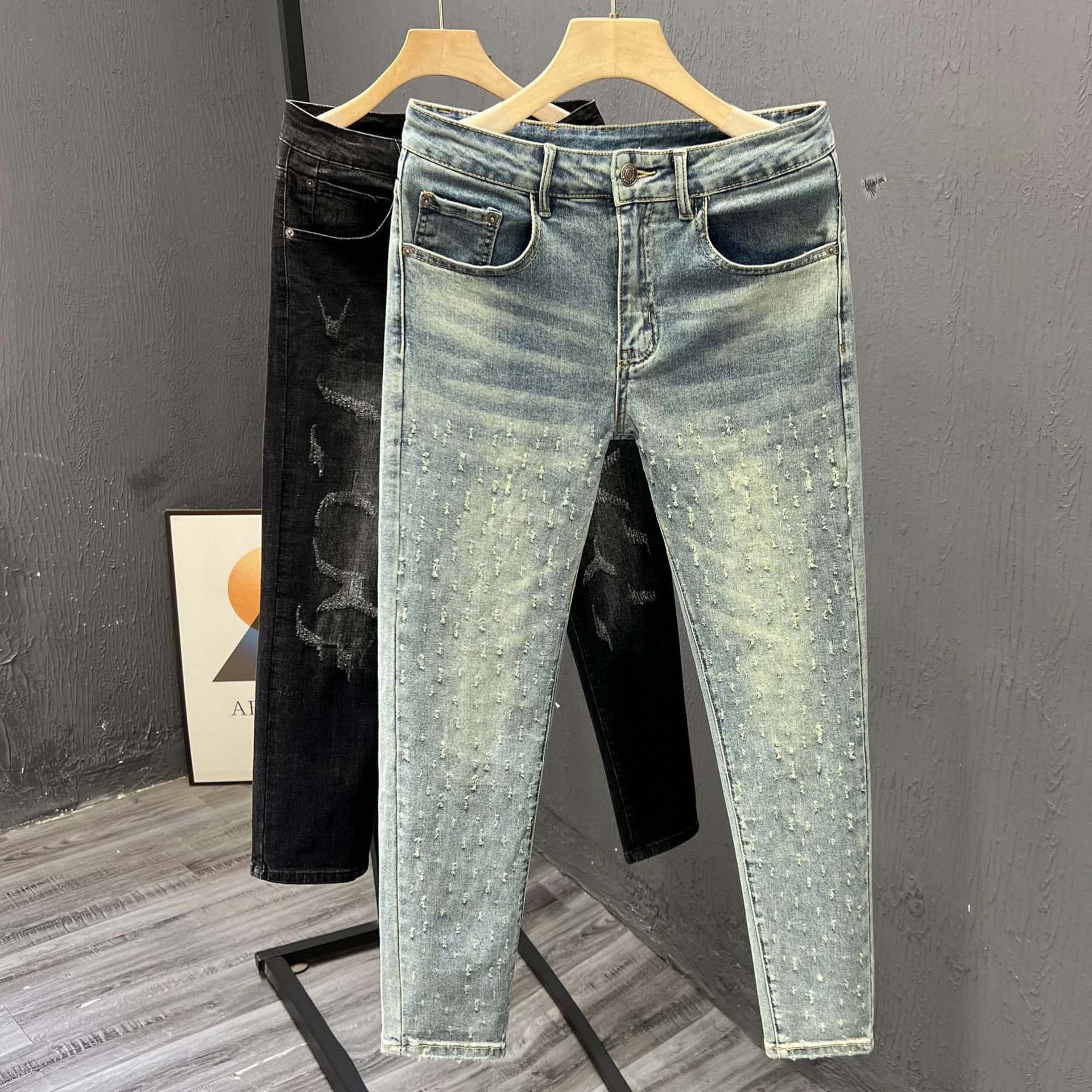 Men's Clothing Popular star style light blue jeans men's trendy brand skinny pants summer new men's leggings
