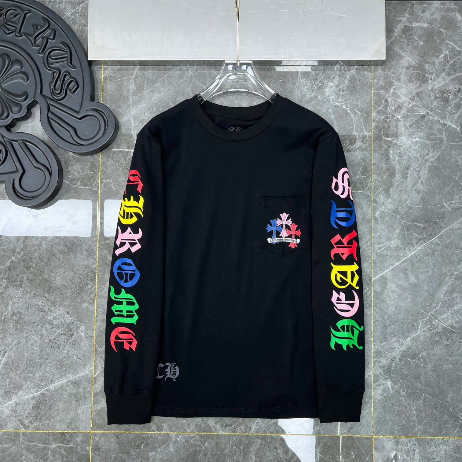 T-shirt à manches longues Correct 22ss Classic Colorful Phantom Cross Letter Flower Arm