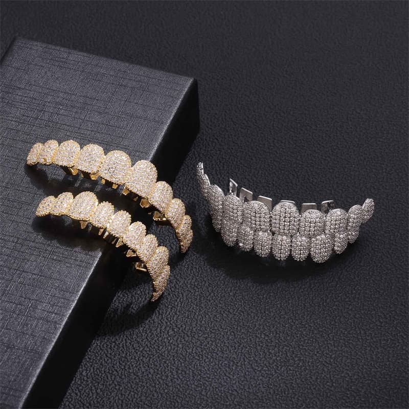 Hip Hop Braces Accessories Real Gold Electroplating 14K Tooth Ornaments Rap Party 10 Tooth Diamond Braces