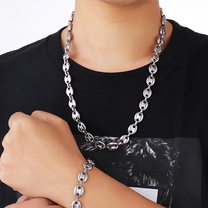 Stainless Steel Coffee Bean Necklace 11mm*60cm Pig Nose Necklace Titanium Steel Jewelry Bean Chain