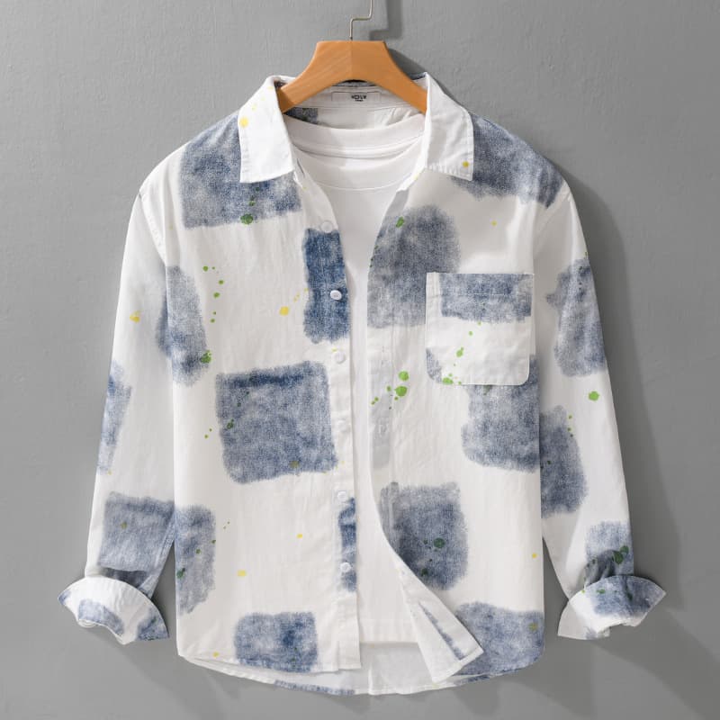 Autumn Men's Printed Simple Long Sleeved Shirt Trendy Casual Loose And Trendy Youth Versatile Men's Shirt