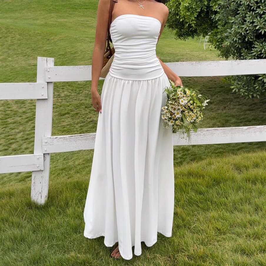 Sexy Off-Shoulder Short Dress for Women European And American Style Cross-Border Summer Low Cut Tummy Concealing Slimming Strapless Long Dress