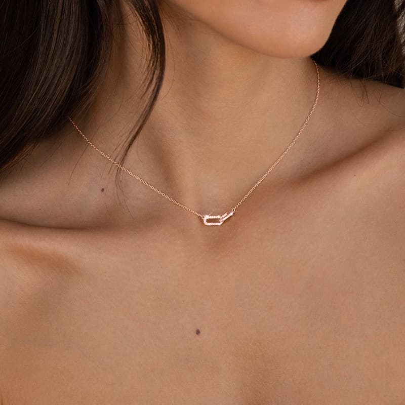 Collier pour femme en or véritable 14 carats, plaqué cuivre et zirconium, pendentif polyvalent et mignon en forme de trombone