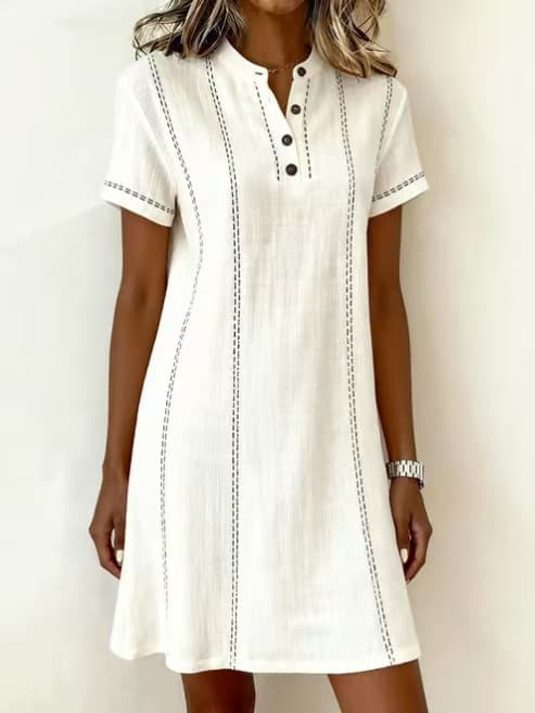 Robe-chemise patchwork imprimée pour femme, style décontracté, col en V, manches courtes, nouveauté été