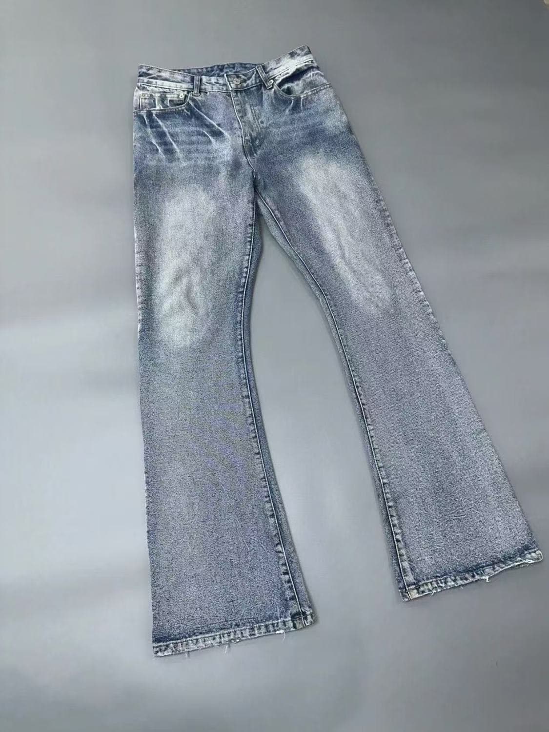 Men's Clothing Paris Style Flared Lost Videotape Ice Blue Washed Damaged Flared Jeans Clean Fit Style