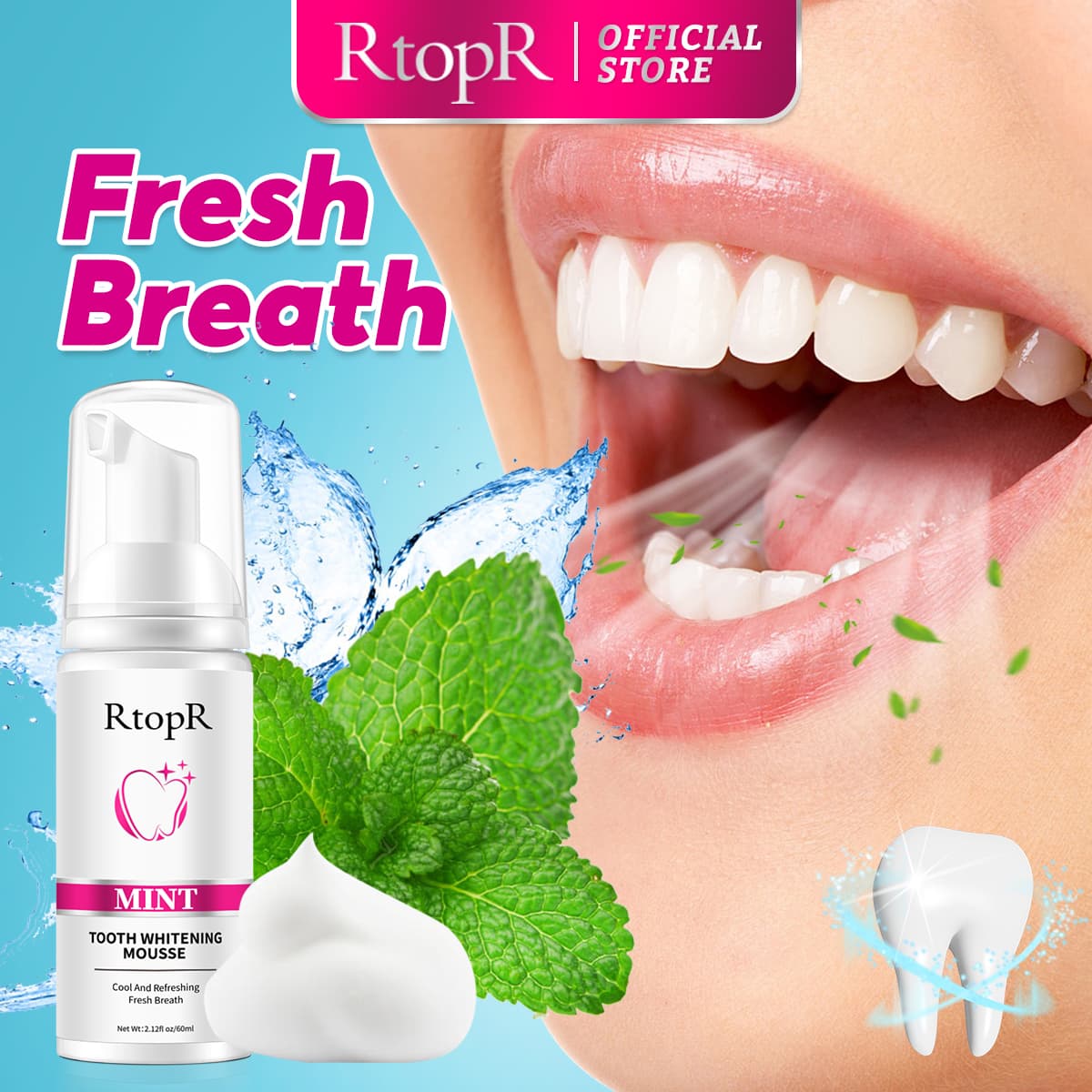 RtopR Mint Whitening Teeth Mousse Teeth Whitening Removes Dental Plaque Improves Yellow Teeth Stains Cleans Mouth Fresh Breath