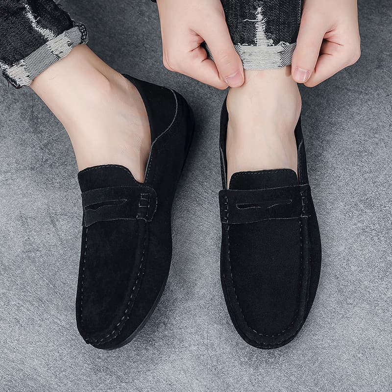 Men’s Shoes Spring New Loafers Men's Shoes Moccasins Suede Trendy British Lazy One Step Half Slip Driving Shoes