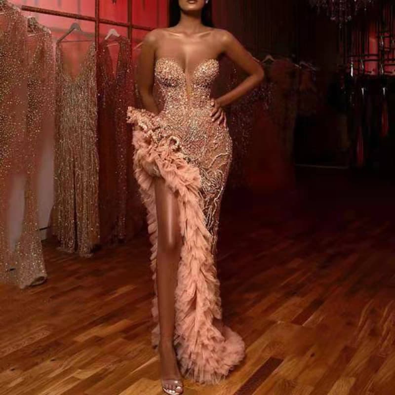 Women's Fashion Annual Meeting Tassel Tail Sexy Sequin Tube Top Dress