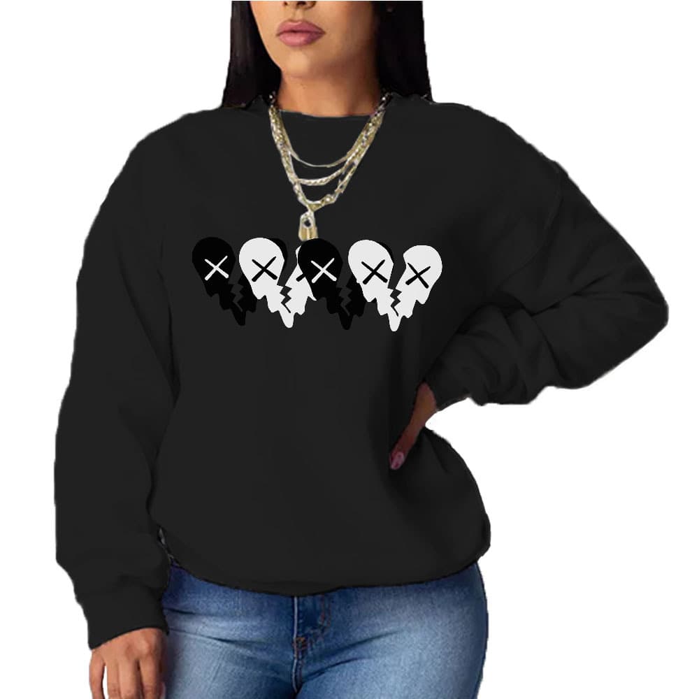 Women's Printed Headless Casual Loose Long-sleeved Hoodie