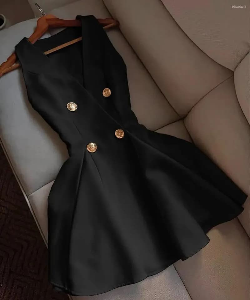 Casual Dresses Women Elegant Sexy Deep V-neck Luxury Slim Dress Black White Button Mini Short Satin Evening Summer