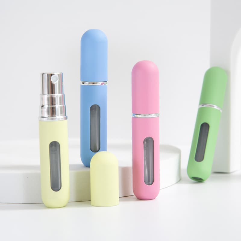 Perfume Accessories Spot Candy Color 5ml Bottom Direct Filling Perfume Bottle Self Pump Spray Bottle Aluminum Press Punch Perfume Bottle
