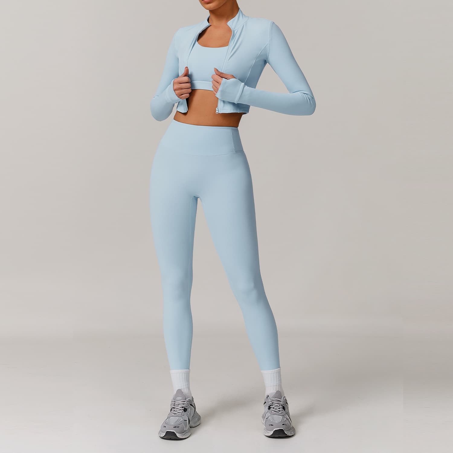 Women's Clothing Outdoor Sports Tight Yoga Wear Set Nude Fitness Wear Shockproof High Waist Yoga Wear Three Piece Set