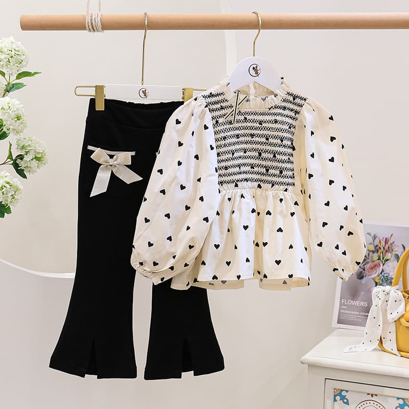 Mother&Kids Children's clothing girls' suit Children's baby girl doll shirt top flare pants two sets
