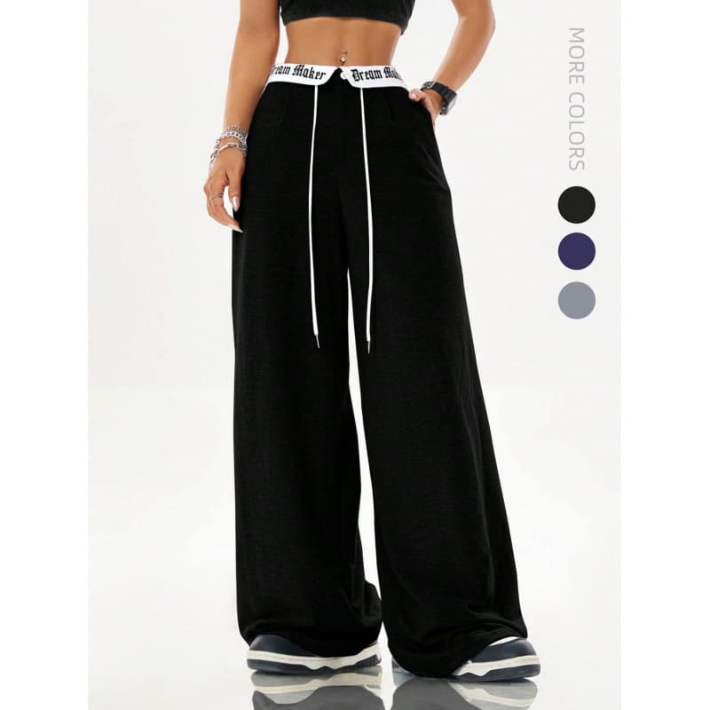 Women's Clothing Loose Trousers Trousers Contrast Color Casual Loose-Fit Long Pants With Contrast Lettering - Stylish & Comfortable Everyday Trousers