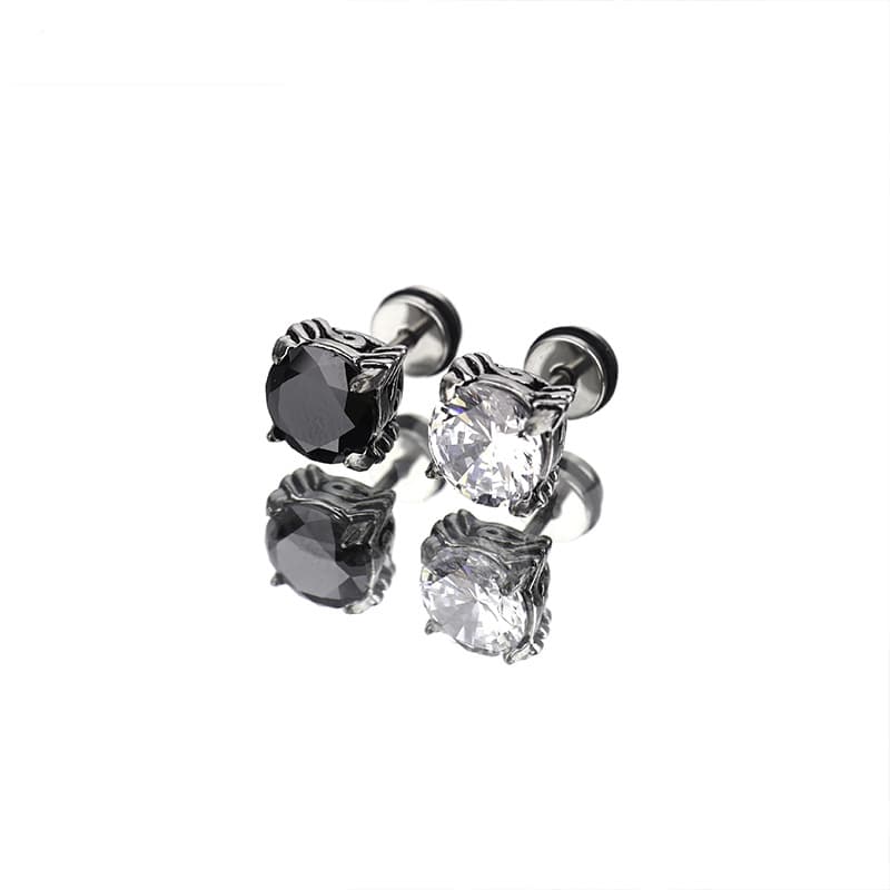 Earrings titanium steel black and white square zircon four claw niche earrings earrings punk earth cool Japanese and Korean fashion retro
