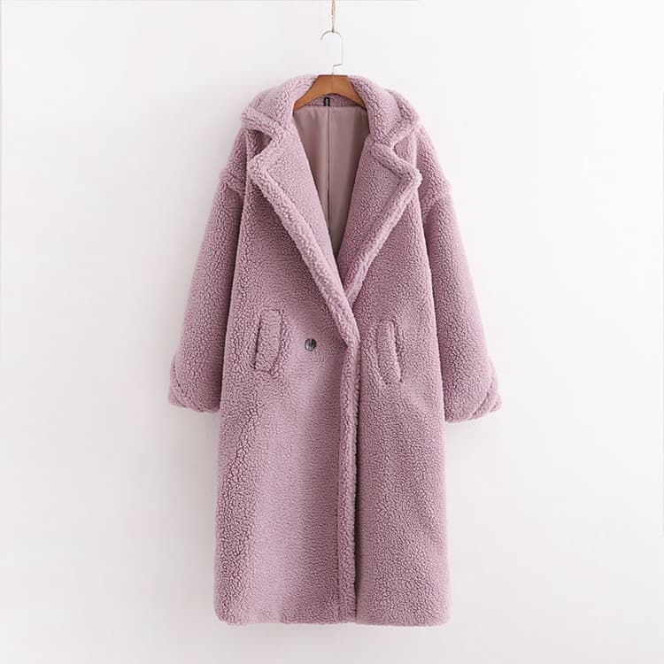 Women's Clothing Loose Lambskin Coat Teddy Fur Large Lapel Medium Long Plush Coat Cotton Coat