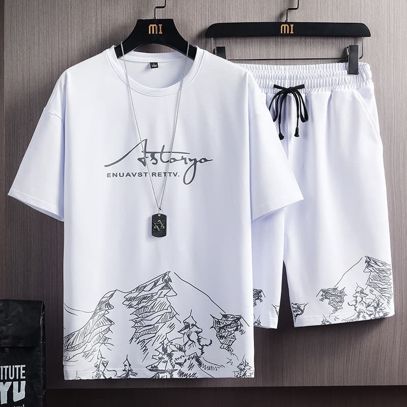 Men's Clothing T Shirt Suit Men's Summer New Snow Mountain Print Fashion