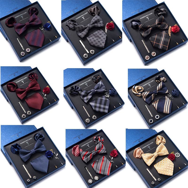 Tie bow tie, men's accessories, 8-piece set, corsage, brooch, cufflinks, formal dress, suit, wedding, and wedding