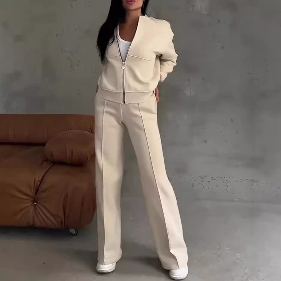 Women's Clothing Autumn Solid Color Sweater Casual Suit