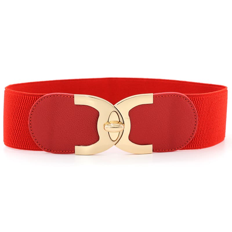 New Gold Rotating Lock Buckle Elastic Waistband, Versatile for All Seasons, Waist Closure, Women's Elastic Wide Waistband 2023