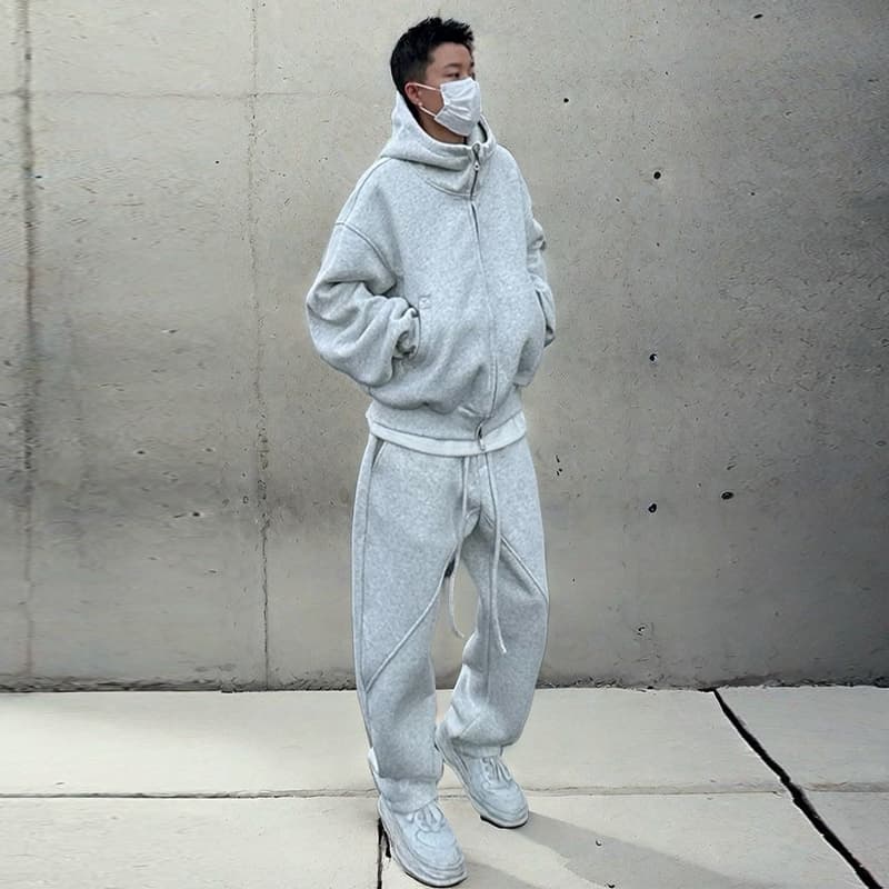 Spring And Autumn Thickened Casual Sports Suit For Men Loose Hooded Jacket Sweatshirt Sweatpants Two-Piece High-End Feel