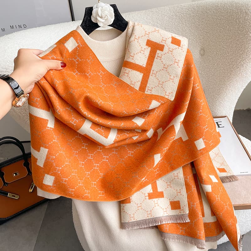 Écharpe en cachemire épais double face pour femme, haut de gamme, motif lettre H, légère, luxueuse, tendance, idéale pour l'automne et l'hiver