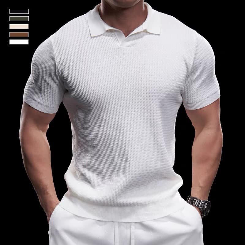 Men's Short Sleeved Knit Polo Shirt High End Casual Textured Breathable Top Thin Summer Style Turn Down Collar T-Shirt