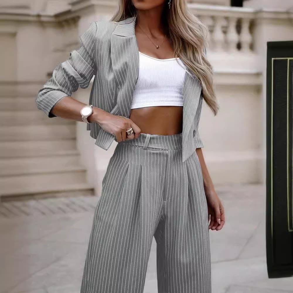 Women's Clothing temperament casual striped short lapel suit straight pants suit